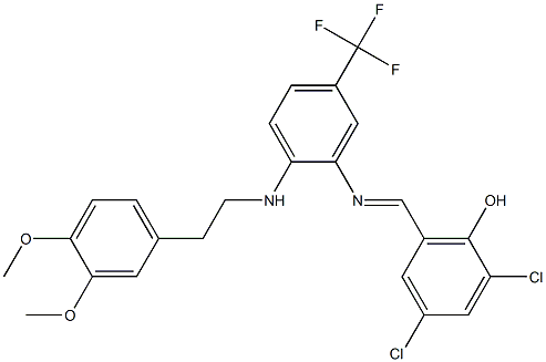 2,4-dichloro-6-({[2-[(3,4-dimethoxyphenethyl)amino]-5-(trifluoromethyl)phenyl]imino}methyl)phenol Structure