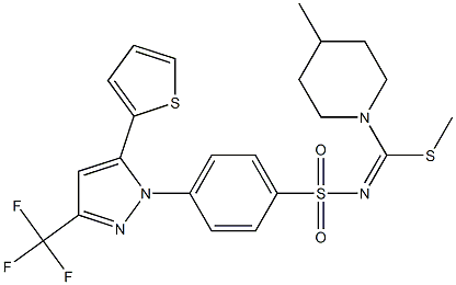 N1-[(4-methylpiperidino)(methylthio)methylidene]-4-[5-(2-thienyl)-3-(trifluoromethyl)-1H-pyrazol-1-yl]benzene-1-sulfonamide,,结构式