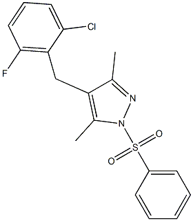 4-(2-chloro-6-fluorobenzyl)-3,5-dimethyl-1-(phenylsulfonyl)-1H-pyrazole,,结构式