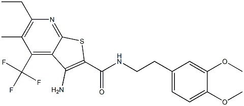 3-amino-N-(3,4-dimethoxyphenethyl)-6-ethyl-5-methyl-4-(trifluoromethyl)thieno[2,3-b]pyridine-2-carboxamide,,结构式