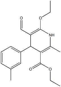 ethyl 6-ethoxy-5-formyl-2-methyl-4-(3-methylphenyl)-1,4-dihydro-3-pyridinecarboxylate,,结构式