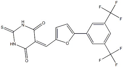 5-({5-[3,5-di(trifluoromethyl)phenyl]-2-furyl}methylidene)-2-thioxohexahydropyrimidine-4,6-dione 化学構造式