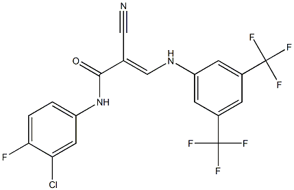 N1-(3-chloro-4-fluorophenyl)-2-cyano-3-[3,5-di(trifluoromethyl)anilino]acrylamide 结构式