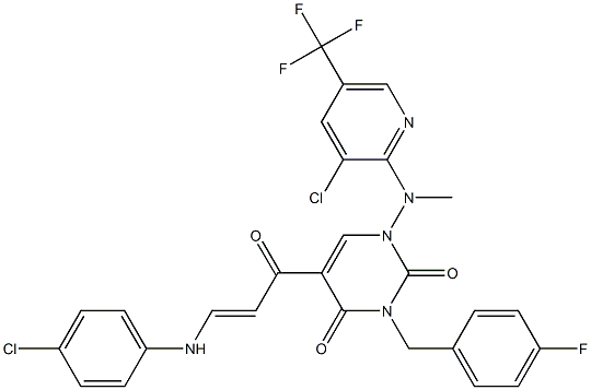 5-[3-(4-chloroanilino)acryloyl]-1-[[3-chloro-5-(trifluoromethyl)-2-pyridinyl](methyl)amino]-3-(4-fluorobenzyl)-2,4(1H,3H)-pyrimidinedione,,结构式