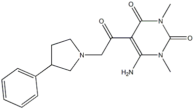 6-amino-1,3-dimethyl-5-[2-(3-phenyl-1-pyrrolidinyl)acetyl]-2,4(1H,3H)-pyrimidinedione 结构式