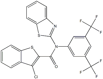 N2-(1,3-benzothiazol-2-yl)-N2-[3,5-di(trifluoromethyl)phenyl]-3-chlorobenzo[b]thiophene-2-carboxamide Struktur