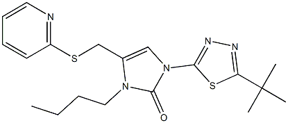 3-butyl-1-[5-(tert-butyl)-1,3,4-thiadiazol-2-yl]-4-[(2-pyridylthio)methyl]-2,3-dihydro-1H-imidazol-2-one,,结构式