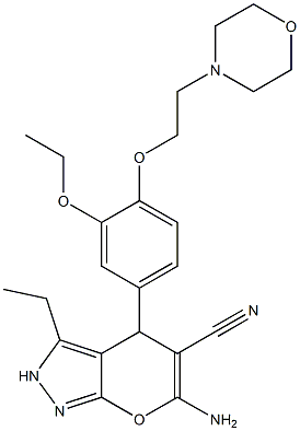 6-amino-4-[3-ethoxy-4-(2-morpholinoethoxy)phenyl]-3-ethyl-2,4-dihydropyrano[2,3-c]pyrazole-5-carbonitrile Structure