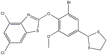 2-[2-bromo-4-(1,3-dithiolan-2-yl)-6-methoxyphenoxy]-4,6-dichloro-1,3-benzothiazole Structure