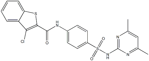 N2-(4-{[(4,6-dimethylpyrimidin-2-yl)amino]sulfonyl}phenyl)-3-chlorobenzo[b]thiophene-2-carboxamide 化学構造式