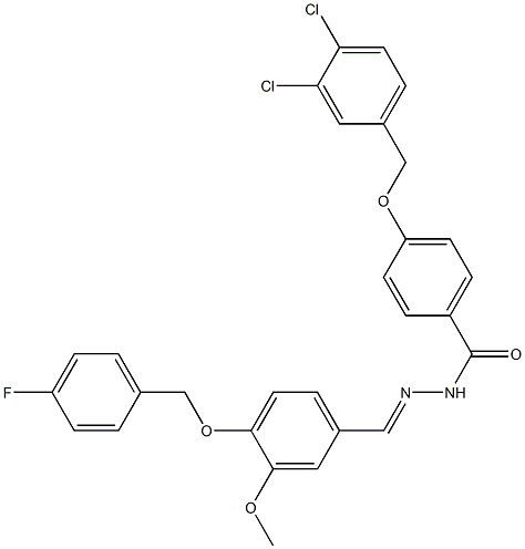 4-[(3,4-dichlorobenzyl)oxy]-N'-((E)-{4-[(4-fluorobenzyl)oxy]-3-methoxyphenyl}methylidene)benzenecarbohydrazide 化学構造式