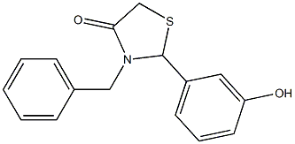 3-benzyl-2-(3-hydroxyphenyl)-1,3-thiazolan-4-one 化学構造式