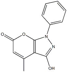 3-hydroxy-4-methyl-1-phenyl-1,6-dihydropyrano[2,3-c]pyrazol-6-one Struktur