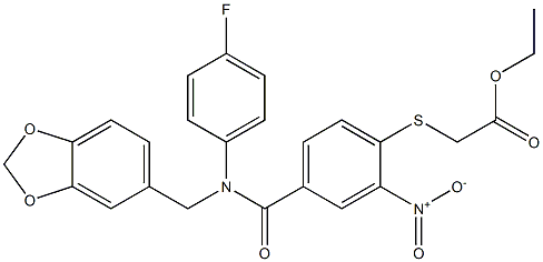 ethyl 2-[(4-{[(1,3-benzodioxol-5-ylmethyl)-4-fluoroanilino]carbonyl}-2-nitrophenyl)thio]acetate Structure