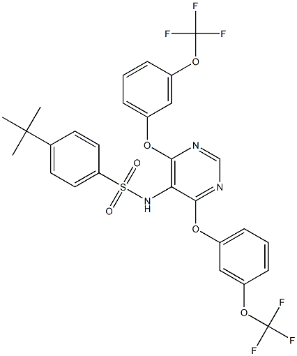 N-{4,6-bis[3-(trifluoromethoxy)phenoxy]-5-pyrimidinyl}-4-(tert-butyl)benzenesulfonamide 化学構造式