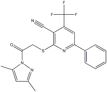 2-{[2-(3,5-dimethyl-1H-pyrazol-1-yl)-2-oxoethyl]sulfanyl}-6-phenyl-4-(trifluoromethyl)nicotinonitrile Structure