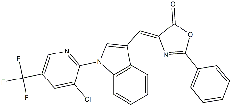 4-({1-[3-chloro-5-(trifluoromethyl)-2-pyridinyl]-1H-indol-3-yl}methylene)-2-phenyl-1,3-oxazol-5(4H)-one,,结构式