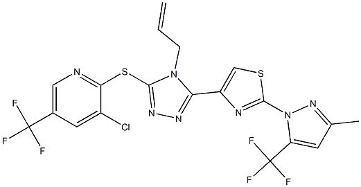 4-allyl-5-{2-[3-methyl-5-(trifluoromethyl)-1H-pyrazol-1-yl]-1,3-thiazol-4-yl}-4H-1,2,4-triazol-3-yl 3-chloro-5-(trifluoromethyl)-2-pyridinyl sulfide,,结构式