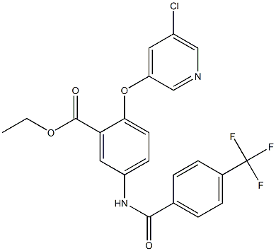 ethyl 2-[(5-chloro-3-pyridyl)oxy]-5-{[4-(trifluoromethyl)benzoyl]amino}benzoate Struktur