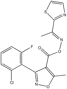 3-(2-chloro-6-fluorophenyl)-5-methyl-4-[({[(E)-1-(1,3-thiazol-2-yl)ethylidene]amino}oxy)carbonyl]isoxazole Struktur