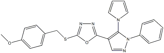 methyl 4-[({5-[1-phenyl-5-(1H-pyrrol-1-yl)-1H-pyrazol-4-yl]-1,3,4-oxadiazol-2-yl}sulfanyl)methyl]phenyl ether,,结构式