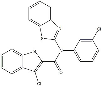 N2-(1,3-benzothiazol-2-yl)-N2-(3-chlorophenyl)-3-chlorobenzo[b]thiophene-2-carboxamide 化学構造式