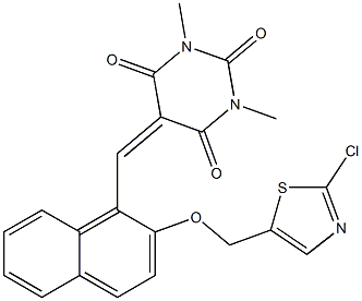5-({2-[(2-chloro-1,3-thiazol-5-yl)methoxy]-1-naphthyl}methylene)-1,3-dimethyl-2,4,6(1H,3H,5H)-pyrimidinetrione 化学構造式