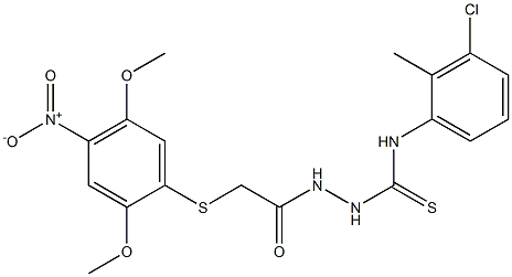 N1-(3-chloro-2-methylphenyl)-2-{2-[(2,5-dimethoxy-4-nitrophenyl)thio]acetyl}hydrazine-1-carbothioamide