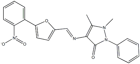 1,5-dimethyl-4-({[5-(2-nitrophenyl)-2-furyl]methylidene}amino)-2-phenyl-2,3-dihydro-1H-pyrazol-3-one 化学構造式