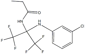 N1-[1-(3-chloroanilino)-2,2,2-trifluoro-1-(trifluoromethyl)ethyl]propanamide Struktur