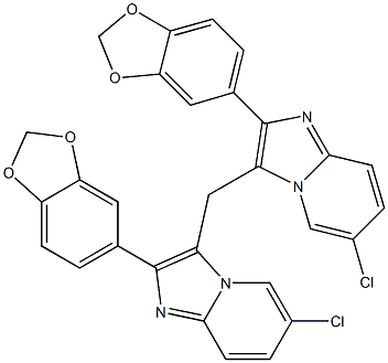 2-(1,3-benzodioxol-5-yl)-3-{[2-(1,3-benzodioxol-5-yl)-6-chloroimidazo[1,2-a]pyridin-3-yl]methyl}-6-chloroimidazo[1,2-a]pyridine Struktur