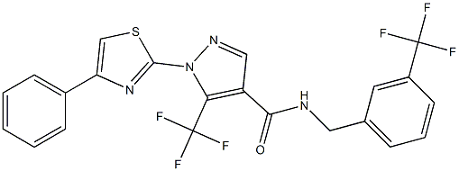 1-(4-phenyl-1,3-thiazol-2-yl)-5-(trifluoromethyl)-N-[3-(trifluoromethyl)benzyl]-1H-pyrazole-4-carboxamide,,结构式