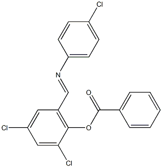 2,4-dichloro-6-{[(4-chlorophenyl)imino]methyl}phenyl benzoate 化学構造式