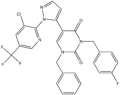 1-benzyl-5-{1-[3-chloro-5-(trifluoromethyl)-2-pyridinyl]-1H-pyrazol-5-yl}-3-(4-fluorobenzyl)-2,4(1H,3H)-pyrimidinedione Structure