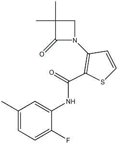 3-(3,3-dimethyl-2-oxo-1-azetanyl)-N-(2-fluoro-5-methylphenyl)-2-thiophenecarboxamide Struktur
