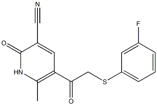 5-{2-[(3-fluorophenyl)thio]acetyl}-6-methyl-2-oxo-1,2-dihydropyridine-3-carbonitrile Struktur