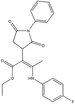 ethyl 2-(2,5-dioxo-1-phenyltetrahydro-1H-pyrrol-3-yl)-3-(4-fluoroanilino)but-2-enoate,,结构式