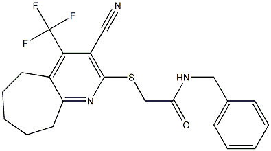 N-benzyl-2-{[3-cyano-4-(trifluoromethyl)-6,7,8,9-tetrahydro-5H-cyclohepta[b]pyridin-2-yl]sulfanyl}acetamide Structure