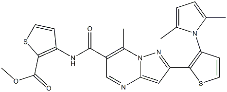 methyl 3-[({2-[3-(2,5-dimethyl-1H-pyrrol-1-yl)-2-thienyl]-7-methylpyrazolo[1,5-a]pyrimidin-6-yl}carbonyl)amino]-2-thiophenecarboxylate Structure