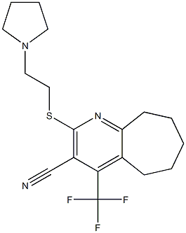 2-{[2-(1-pyrrolidinyl)ethyl]sulfanyl}-4-(trifluoromethyl)-6,7,8,9-tetrahydro-5H-cyclohepta[b]pyridine-3-carbonitrile Structure