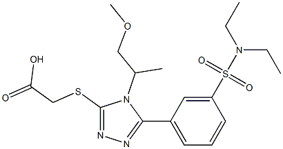 [5-(3-Diethylsulfamoyl-phenyl)-4-(2-methoxy-1-methyl-ethyl)-4H-[1,2,4]triazol-3-ylsulfanyl]-acetic acid 化学構造式