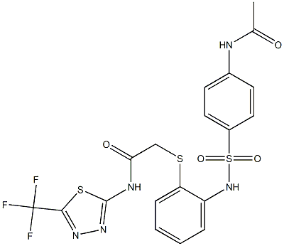 2-{[2-({[4-(acetylamino)phenyl]sulfonyl}amino)phenyl]sulfanyl}-N-[5-(trifluoromethyl)-1,3,4-thiadiazol-2-yl]acetamide 化学構造式