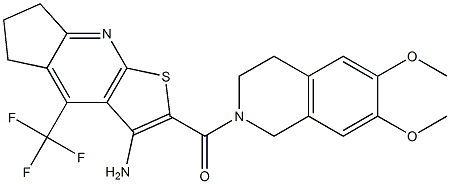 [3-amino-4-(trifluoromethyl)-6,7-dihydro-5H-cyclopenta[b]thieno[3,2-e]pyridin-2-yl][6,7-dimethoxy-3,4-dihydro-2(1H)-isoquinolinyl]methanone,,结构式