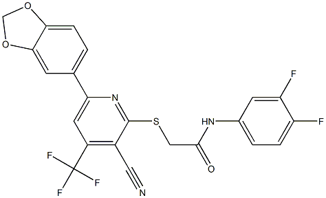 2-{[6-(1,3-benzodioxol-5-yl)-3-cyano-4-(trifluoromethyl)-2-pyridinyl]sulfanyl}-N-(3,4-difluorophenyl)acetamide