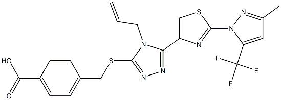 4-{[(4-allyl-5-{2-[3-methyl-5-(trifluoromethyl)-1H-pyrazol-1-yl]-1,3-thiazol-4-yl}-4H-1,2,4-triazol-3-yl)sulfanyl]methyl}benzenecarboxylic acid 化学構造式