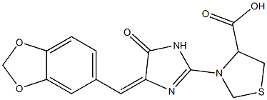 3-{4-[(E)-1,3-benzodioxol-5-ylmethylidene]-5-oxo-4,5-dihydro-1H-imidazol-2-yl}-1,3-thiazolane-4-carboxylic acid,,结构式