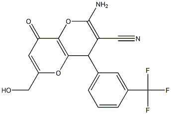 2-amino-6-(hydroxymethyl)-8-oxo-4-[3-(trifluoromethyl)phenyl]-4,8-dihydropyrano[3,2-b]pyran-3-carbonitrile,,结构式