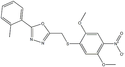 2-{[(2,5-dimethoxy-4-nitrophenyl)thio]methyl}-5-(2-methylphenyl)-1,3,4-oxadiazole Structure