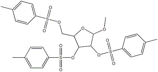 5-methoxy-4-{[(4-methylphenyl)sulfonyl]oxy}-2-({[(4-methylphenyl)sulfonyl]oxy}methyl)tetrahydrofuran-3-yl 4-methylbenzene-1-sulfonate 结构式