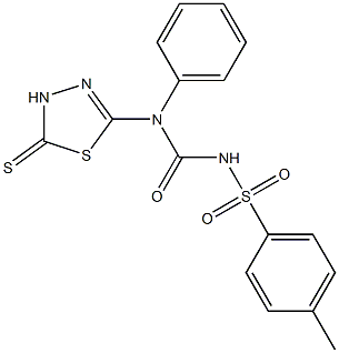 5-[({[(4-methylphenyl)sulfonyl]amino}carbonyl)anilino]-2-thioxo-2,3-dihydro-1,3,4-thiadiazole Struktur